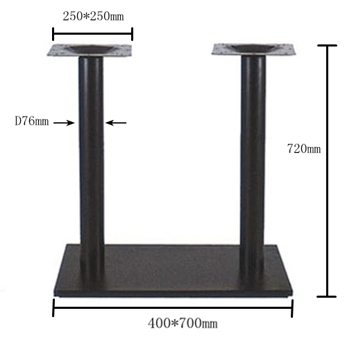 Square Black Metal Customized 2 Table Legs Frame Bottom Metal Table Base